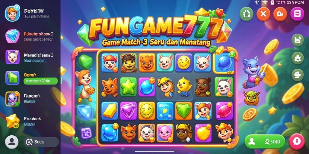Tangkapan layar utama FUNGAME777 menampilkan gameplay Match-3 yang seru.